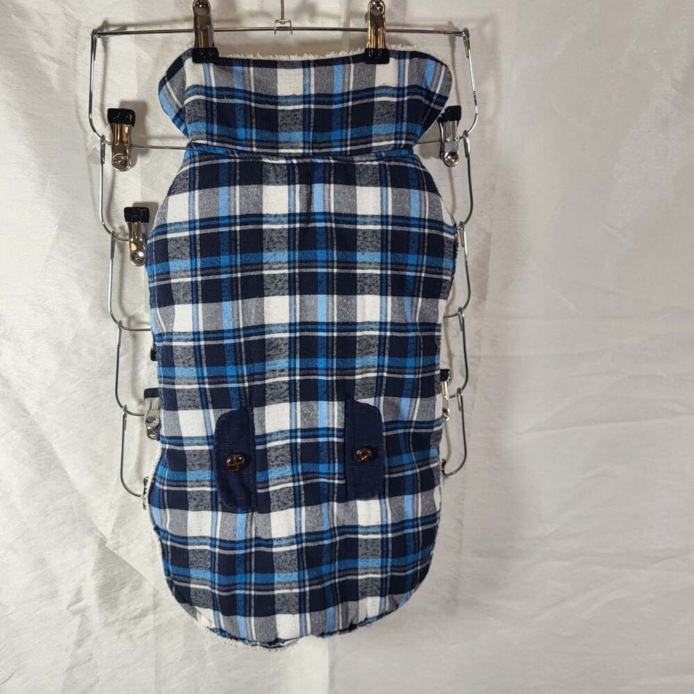 SimplyDog Blue and White Plaid Sherpa Lined Dog Jacket, Size XL